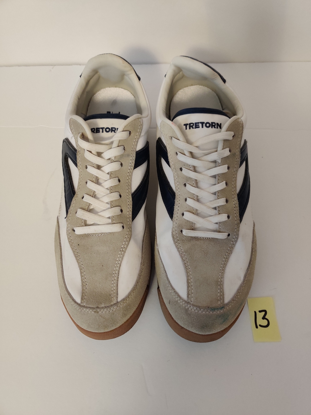 Tretorn White, Navy & Beige Retro Trainer Sneakers 9.5